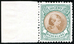 45B, 50 cent donkergroen en bruin, postfris pracht linkerrandstuk met ...