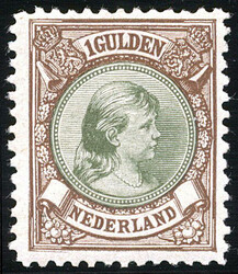 46B, 1 gulden bruin en olijfgroen, Lt. 11½ x 11, postfris prachtex. ...