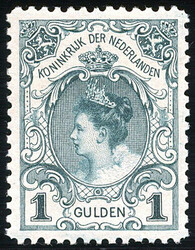 49, 1 gulden blauwgroen, Lt. 11½ x 11, zgn. Kroningsgulden, postfris ...