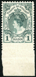 77Cv, 1 gulden blauwgroen, Lt. 11 x 11½ met variëteit: onderzijde ...