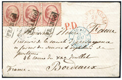 Buitenlandse bestemmingen. Frankrijk. 10 Cent nr. 5A in prachtstrip ...