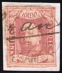 Geschreven 'franco' op 10 cent nr. 1 waarop tevens heel licht ...