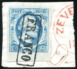1o-Pl.V-21, vol tot breed gerand randstuk op briefstukje uit Zevenaar