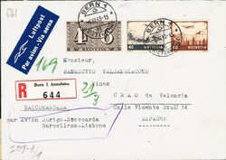 1943: R-Brief von BERN nach Valencia, mit Flug Zürich-  ...