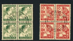1915: Serie mit Appenzeller Knabe und Luzernerli im  Viererblock mit ...
