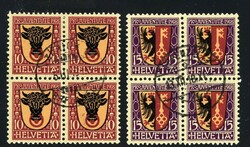 1918: Viererblock-Serie mit Uri u. Genfer Wappen, sauber  mit ...