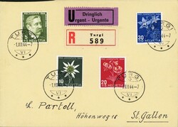 1944: Satz-FDC, symmetrisch frankiert, sauber  gestempelt TURGI 1.XII ...