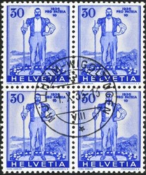 1936: Sondermarken eidg. Wehranleihe im Viererblock mit  ...