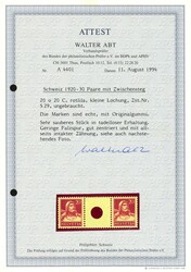 20+20 Rp. rotlila, Tell im Zwischenstegpaar mit kleiner  Lochung; ...