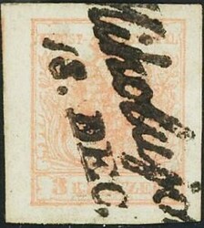 Lot mit 6 zweizeiligen Stempeln auf Marken der 1.  Ausgabe, diverse ...