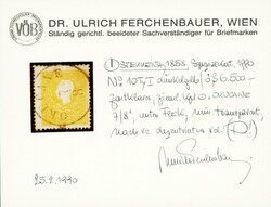 1858: 2 Kr. dunkelgelb, Kaiserkopf, Type I, Voll-Stempel  OCUKANE ...