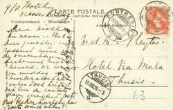 1908: sw. Karte von Hotel Restaurant Morteratsch,  gestempelt ...