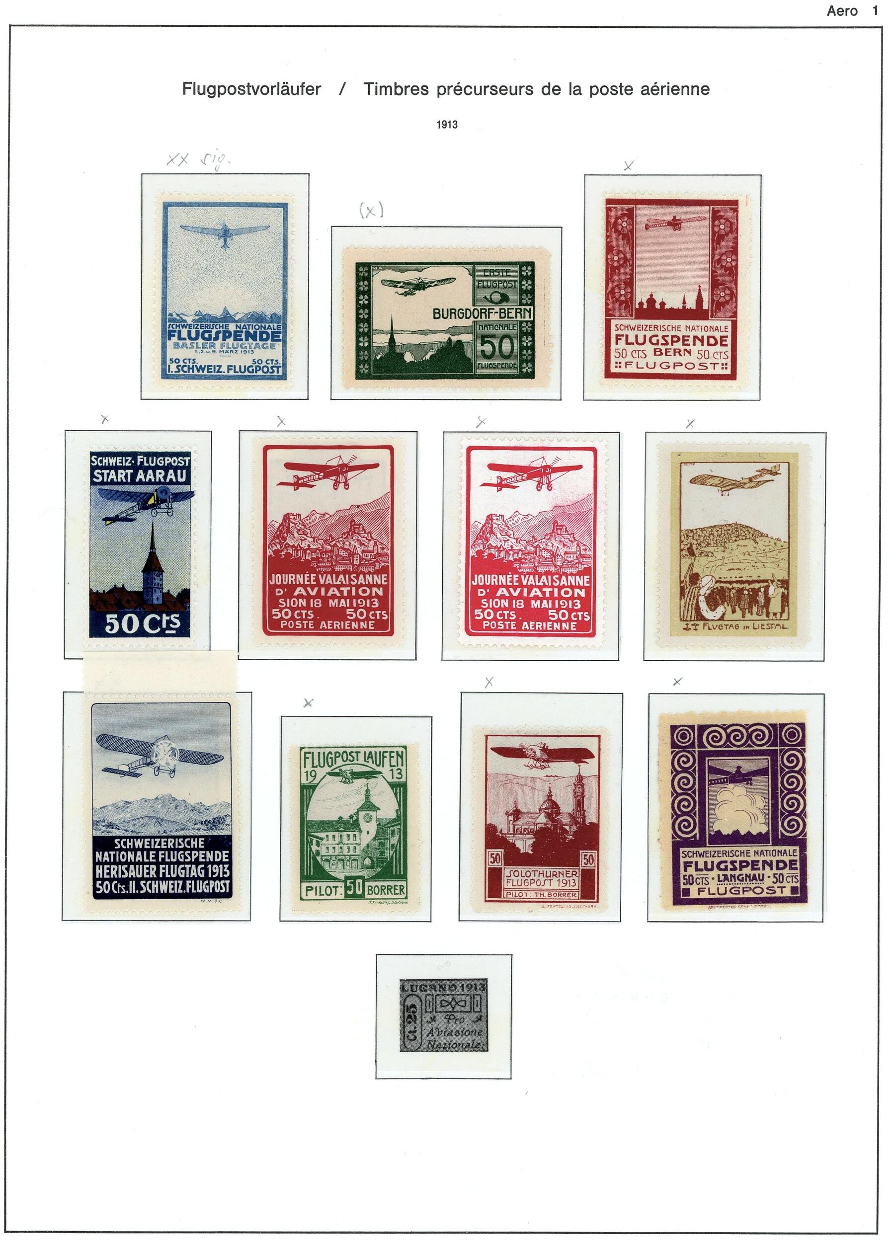 Sammlung Flugpost-Vorläufer, ohne Lugano, sonst komplett mit 11 ...