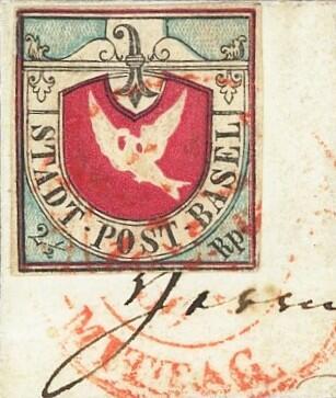 Basel 1845: 2½ Rp. Basler Taube auf Brief-Ausschnitt, Bogenfeld 25 ...