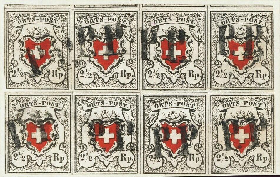 1850: Orts-Post mit KE, zwei Vierer-Streifen auf Briefstück als 20 ...