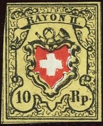 10 Rp. Rayon II chromgelb, Type 3, Stein A2/RO, ungebraucht; voll- ...