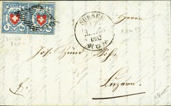 März 1852: Paar Rayon I, hellblau Typen 23+24, Stein B3/RO, sauber ...