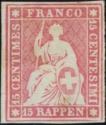 15 Rp. lebhaftkarmin, ungebraucht, sehr guter Markenschnitt mit ...