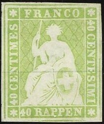 40 Rp. hellolivgrün, ungebraucht, voll- meist weissrandig; unten ...