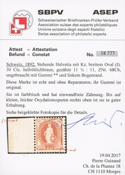 1891: 30 Rp. hellrötlichbraun, sauber postfrisch mit Originalgummi ...
