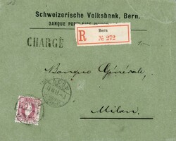 1 Fr. lila (KZ. A) auf versiegeltem R-Brief von Bern nach Mailand; ...