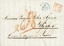 1830: Faltbrief von Paris nach Wohlen, vorne blauer Datumstempel und ...