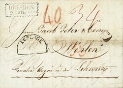 1830: Eingefasster zweizeiliger Zierstempel DRESDEN 6. JAN: 1830, ...