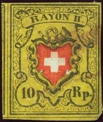 10 Rp. Rayon II, rötlichgelb (5-16-6), Type 27, A1-O mit Abart ...
