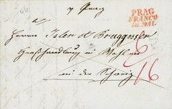 1844: Faltbrief aus Prag mit rotem Dreizeiler PRAG/FRANCO/18. MAI; ...