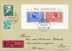 1937: PJ-Block auf FDC von UZWIL 20.XII.37 nach Ins mit Ak-Stempel; ...