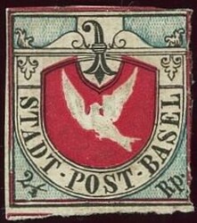 Basel 1845: 2½ Rp. Basler Taube, schwarz/blau/karmin, ungebraucht ...
