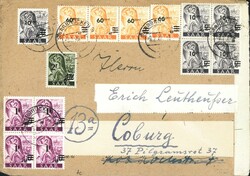 Feb. 1948: Üppige Buntfrankatur mit u.a. zwei Viererblocks und einem ...