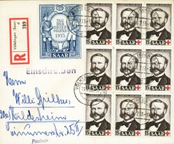 1953: R-Brief aus Völklingen mit 15 Fr. Tag der Briefmarke und 15+5 ...