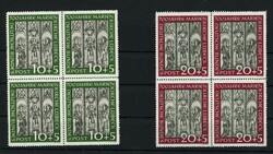 BRD 1951: Marienkirche Lübeck, Viererblock-Serie, sauber postfrisch; ...
