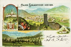 Farblitho „Calven Schlachtfeier 1499-1899“ mit 4 Bildchen aus ...
