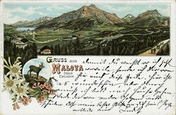 1897: Edelweiss-Litho „Gruss aus Maloya“, zwei Ecken bügig; ...