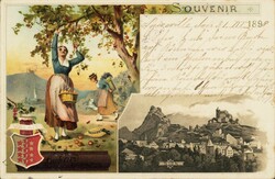 1898: Werbe-Litho von Suchard mit Walliser Motiven, minime ...