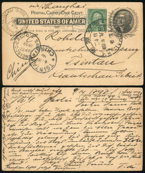 1898.09.14 (September 14) USA 1c Black Postal Card to Tsingtau, ...