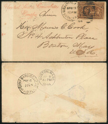 1894.04.13 (April 13) United States Consulate Ningpo Cover to Boston ...