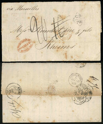 1869.11.09 (November 9) Folded Entire Letter from Shanghai to Rheims ...