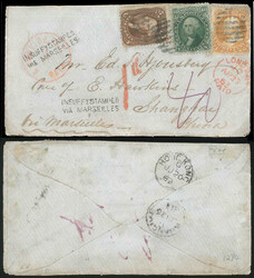 1863.04.14 (April 14) Cover from NewYork to Shanghai "Insuffystamped ...