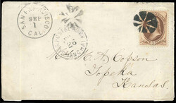 1871.07.26 (July 26) Cover to Topeka Kansas USA via US Postal Agency ...