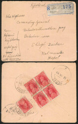 Nepal/Tibet: 1939 Registered Cover to Commanding General of Nepal ...