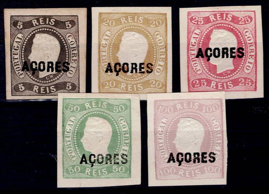 Reprints Azores 1885 * 1868 D. Luis ribbon CURVA. 5 Reprints of the 5 ...