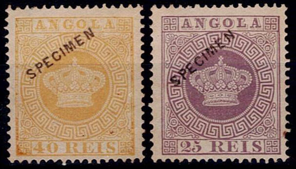 Reprints Angola 1885 * 1870-77 Crown. 2 reprints of 40 yellow reis ...