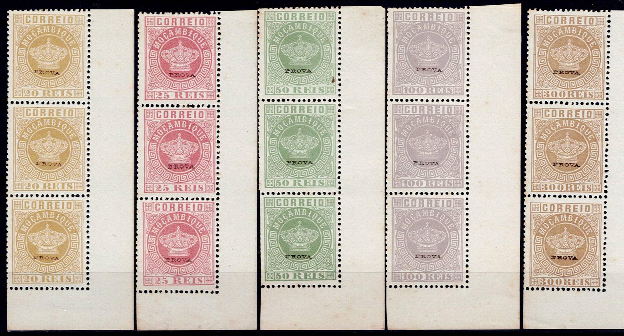 Reprints 1885 * 1876 and 1881-85 Coroa and Coroa new colors. 5 TRIOS ...