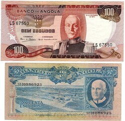 Various Notafilia Angola (Colony). Lot with 2 notes: 100 Escudos, ...