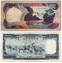 Various Notafilia Angola (Colony). Lot with 2 notes: 1,000 Escudos, ...