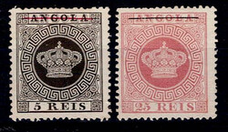 Reprints Angola 1885 * 1870-77 Crown. 2 Reprints of 5 reis black and ...