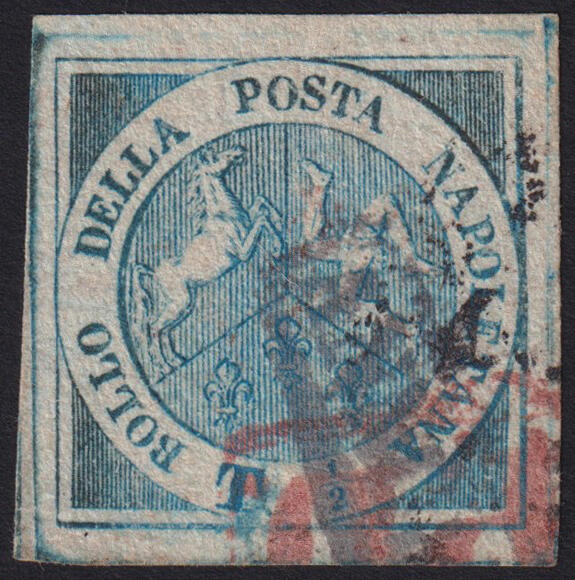 1860 DITTATURA. Francobollo da 1/2 tornese azzurro "Trinacria" ...